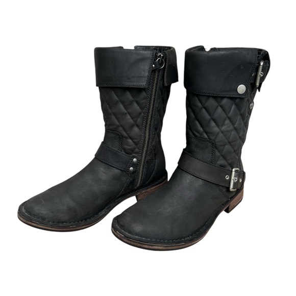 UGG Conor Quilted Black Leather Australia Mid Moto Boots. SZ. 7 - Picture 2 of 10